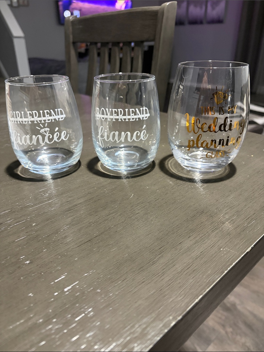 Gold and White Wedding Planning Stemless Wine Glasses